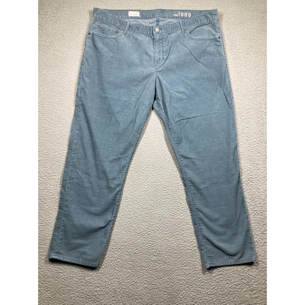 Gap 1969 Pants Women's 33r Light Blue Corduroy Sexy Boyfriend Distressed